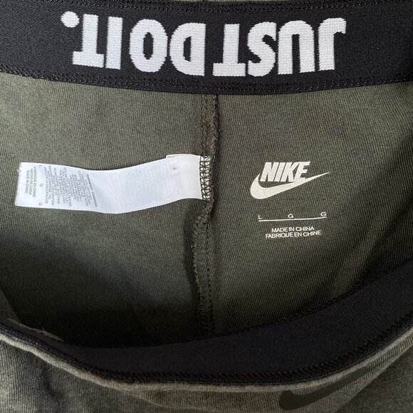 Nike Just Do It Leggings Logo Band Just Do It Pant Leg Text Olive Green Stretchy - Picture 6 of 12